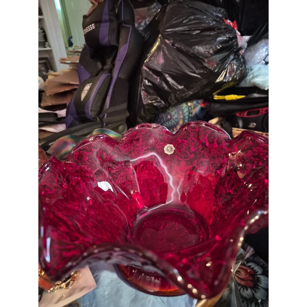 Vintage Westmoreland Ruby Red Glass Bowl Featuring a Maple Leaf Pattern candy...